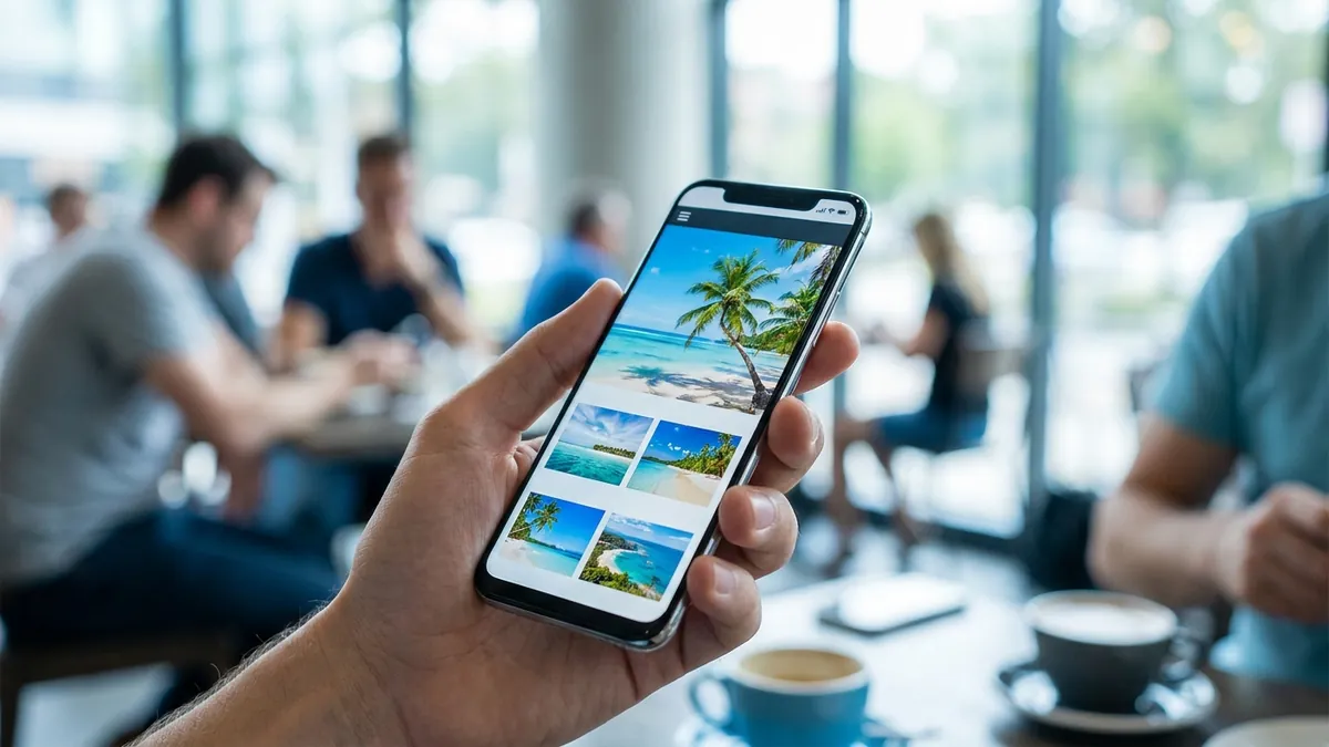 Smartphone in der Hand mit einer schnell ladenden Website als Beispiel für gute Core Web Vitals auf mobilen Geräten