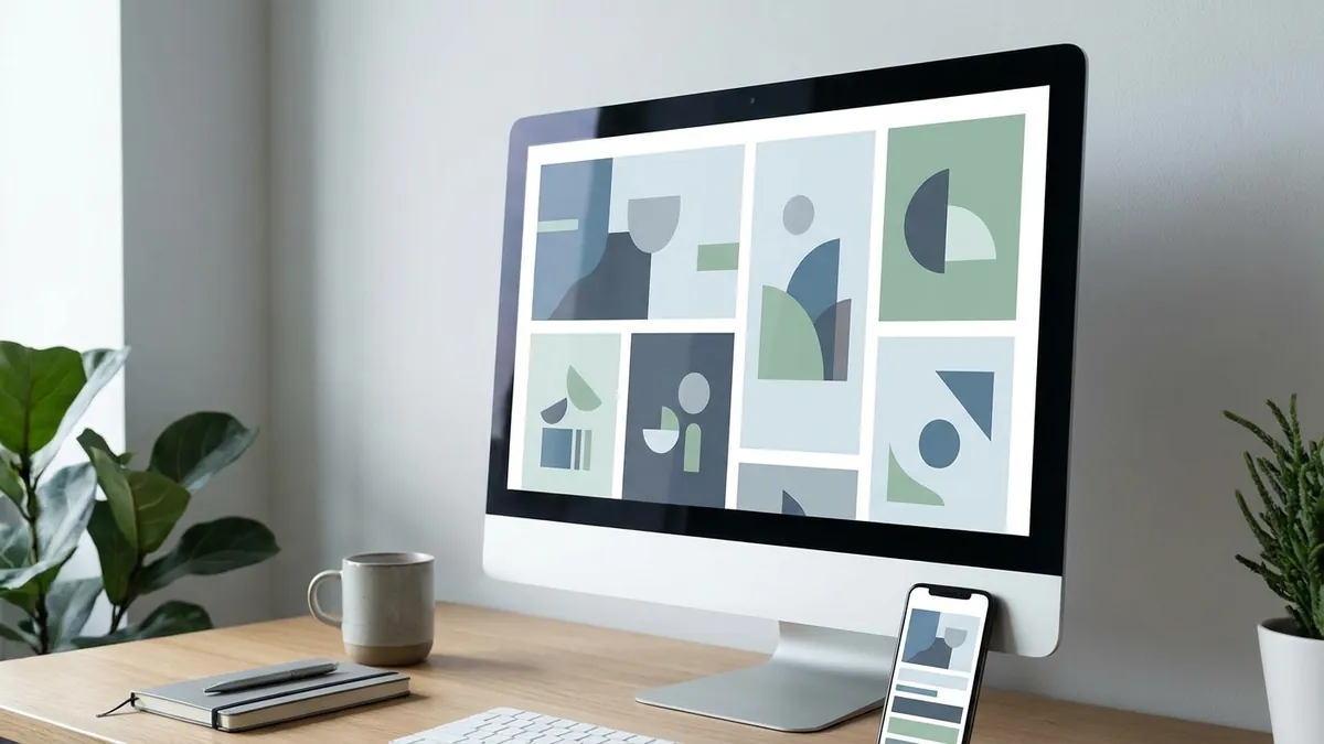 Moderne Unternehmenswebsite gleichzeitig auf Desktop-Monitor und Smartphone als Beispiel für responsives Mobile-First-Design