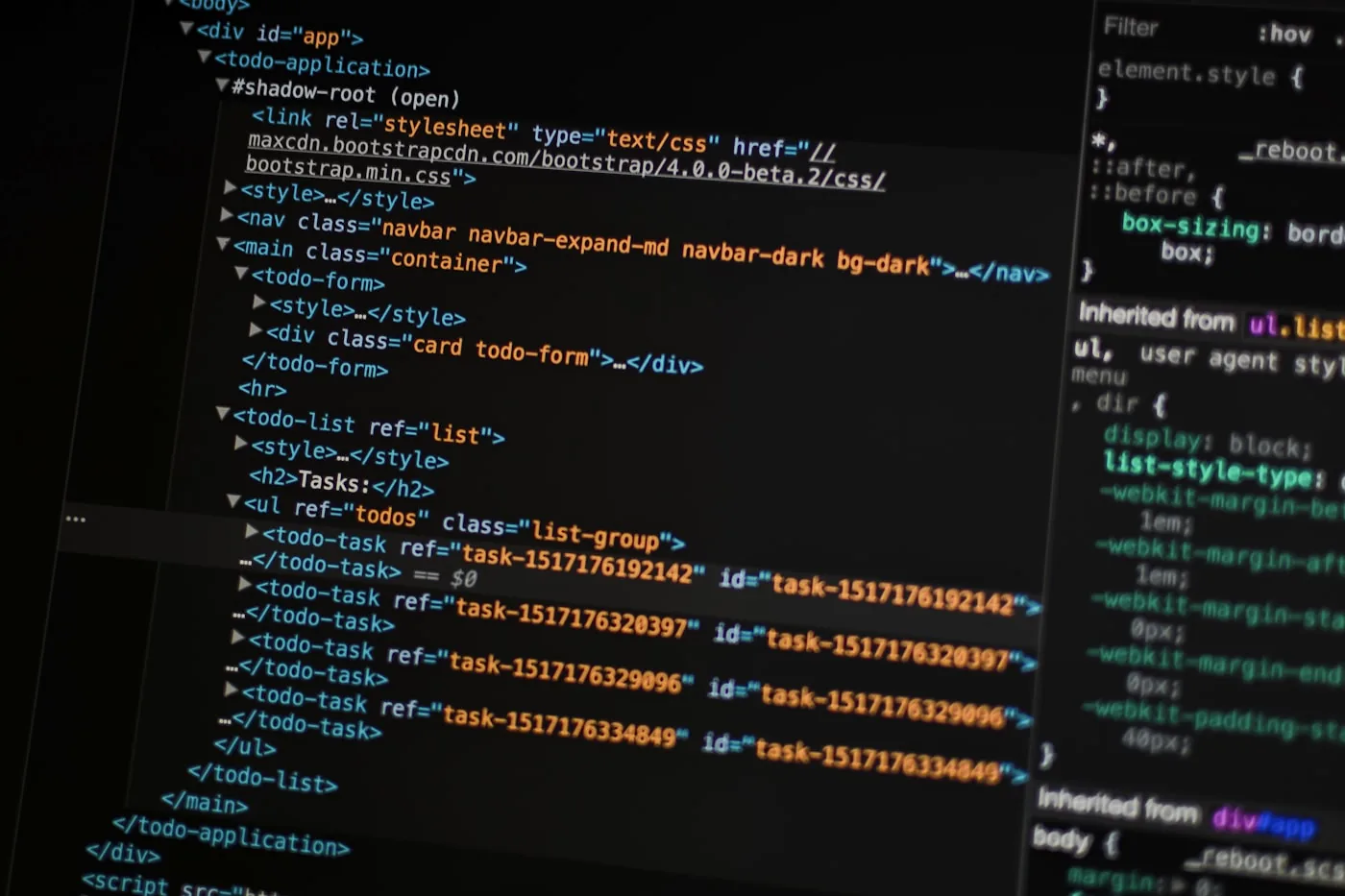 Development environment with source code on a monitor