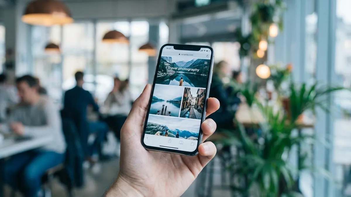 Smartphone in der Hand zeigt eine blitzschnell geladene Website als Ergebnis konsequenter Performance-Optimierung