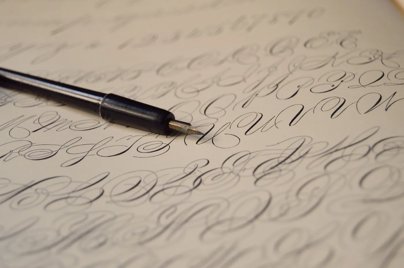 Fountain pen on a sheet of calligraphy