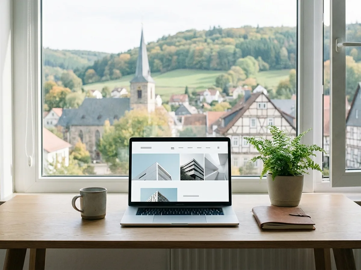 Moderner Arbeitsplatz mit Blick auf den Kurort und Gesundheitsstandort Bad Berka im Weimarer Land