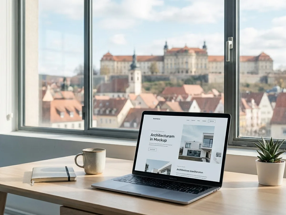Moderner Arbeitsplatz mit Blick auf Schloss Friedenstein und die historische Altstadt von Gotha