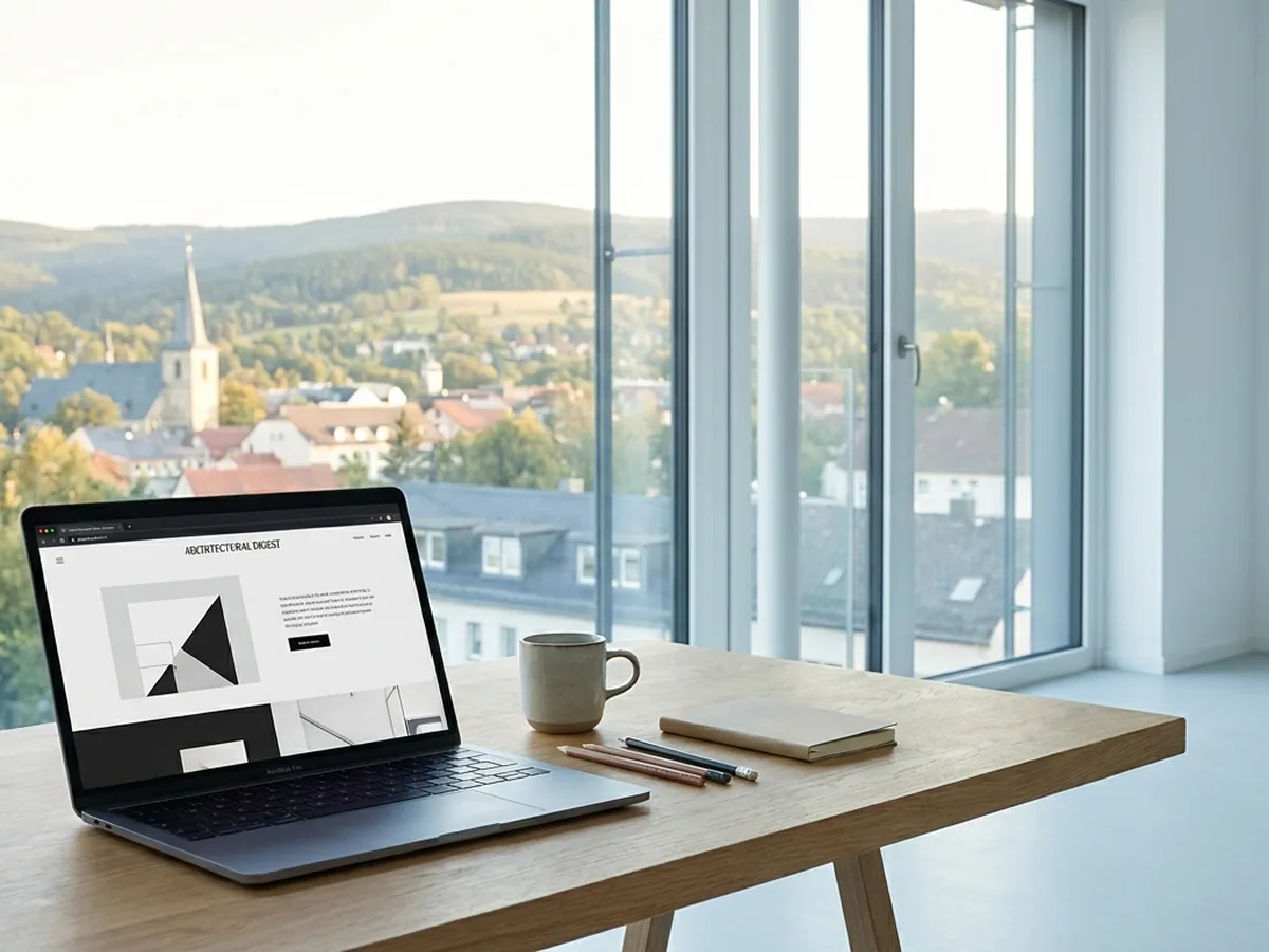 Moderner, technologieaffiner Arbeitsplatz mit Blick auf die Universitätsstadt Ilmenau am Thüringer Wald